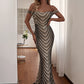 Black LOVE&LEMONADE Sexy Tube Top Symmetrical Geometric Pattern Sequins Bodycon Fishtail Maxi Dress LM81343-A