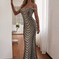 Black LOVE&LEMONADE Sexy Tube Top Symmetrical Geometric Pattern Sequins Bodycon Fishtail Maxi Dress LM81343-A