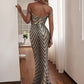 Black LOVE&LEMONADE Sexy Tube Top Symmetrical Geometric Pattern Sequins Bodycon Fishtail Maxi Dress LM81343-A