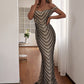 Black LOVE&LEMONADE Sexy Tube Top Symmetrical Geometric Pattern Sequins Bodycon Fishtail Maxi Dress LM81343-A