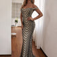 Black LOVE&LEMONADE Sexy Tube Top Symmetrical Geometric Pattern Sequins Bodycon Fishtail Maxi Dress LM81343-A