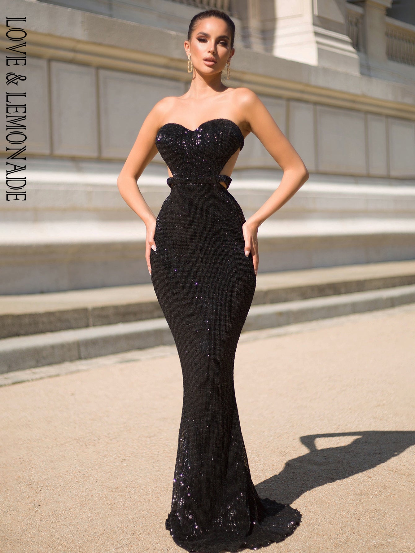 LOVE&amp;LEMONADE Black Sexy Tube Top Open Back Bodycon Sequin Prom Maxi Dress LM81335