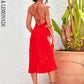 LOVE&amp;LEMONADE Casual Tube Top Deep V Neck Red Belly Open Back Split A-Line Party Midi Dress MD02349