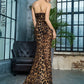 LOVE &amp; LEMONADE  Deep V Neck Cross Brown Leopard Chiffon Slim Long Dress LM81352 Summer Dress