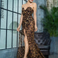 LOVE &amp; LEMONADE  Deep V Neck Cross Brown Leopard Chiffon Slim Long Dress LM81352 Summer Dress