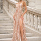 LOVE&amp;LEMONADE  Gold Deep V-Neck Open Back Cut Out Sequins Long Dress LM80343