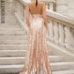 LOVE&amp;LEMONADE  Gold Deep V-Neck Open Back Cut Out Sequins Long Dress LM80343