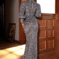 LOVE&amp;LEMONADE Gray Stand-Up Collar Bubble Long Sleeve Bodycon Sequin Party Maxi Dress LM83078