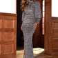 LOVE&amp;LEMONADE Gray Stand-Up Collar Bubble Long Sleeve Bodycon Sequin Party Maxi Dress LM83078