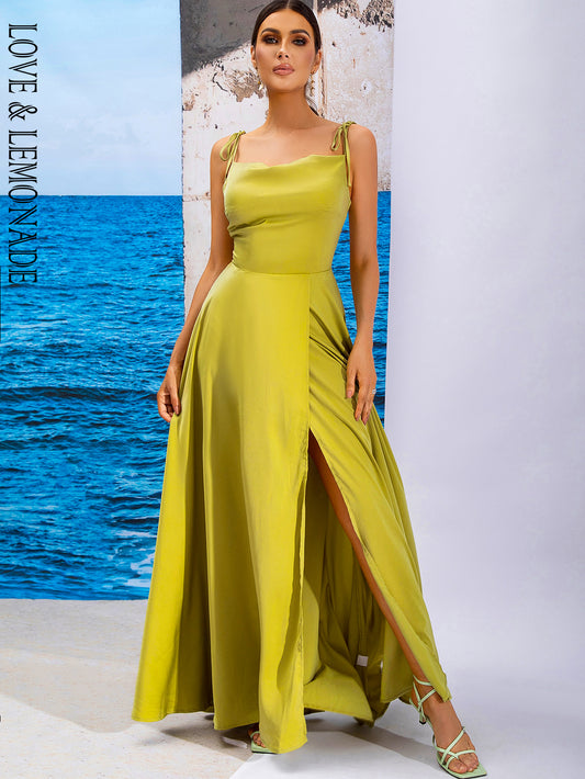 LOVE&amp;LEMONADE Green Sexy Tube Top Cutout Slim Fit Reflective Fabric Party Long Dress LM83953-GREEN