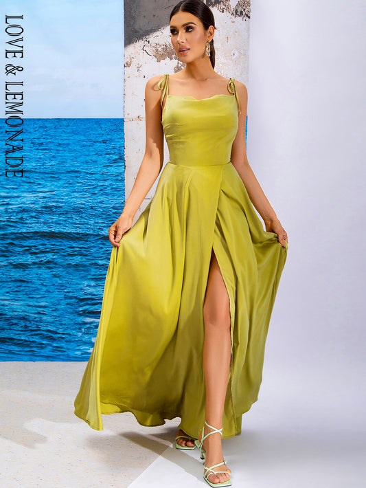 LOVE&amp;LEMONADE Green Sexy Tube Top Cutout Slim Fit Reflective Fabric Party Long Dress LM83953-GREEN