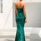 LOVE&amp;LEMONADE  Green Tube Top  Fish Tail Shaped Elastic Sequin Material Long Dress LM81142