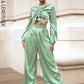 LOVE &amp; LEMONADE Light Green High Waist Wide Leg Loose Long Pants Spring LM82199-PANTS