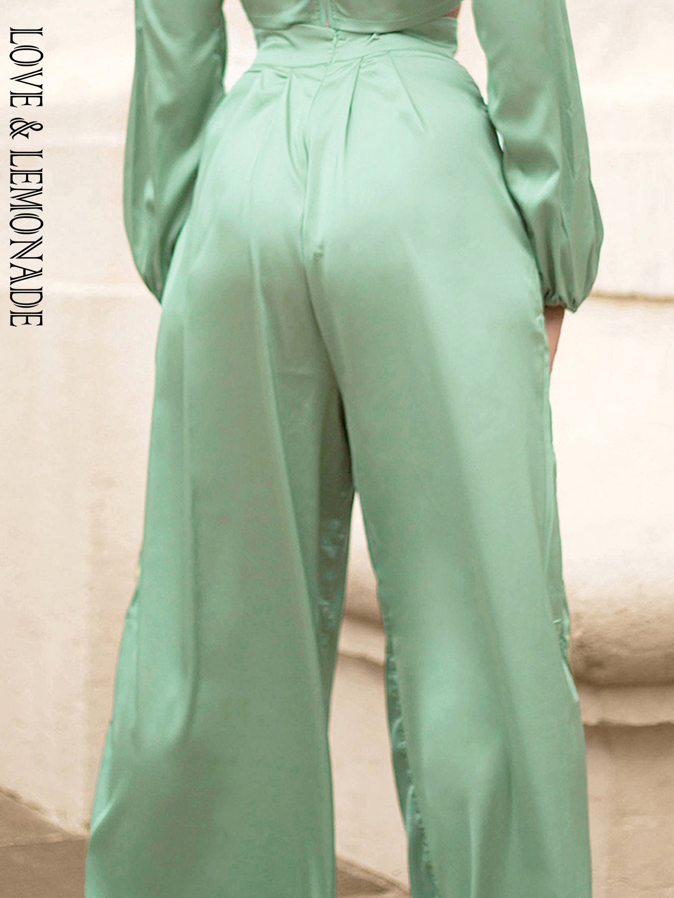 LOVE &amp; LEMONADE Light Green High Waist Wide Leg Loose Long Pants Spring LM82199-PANTS