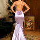 LOVE&amp;LEMONADE Light Purple Deep V-Neck Open Back Slim Flash Material Whit Split Maxi Dress  LM81222-1