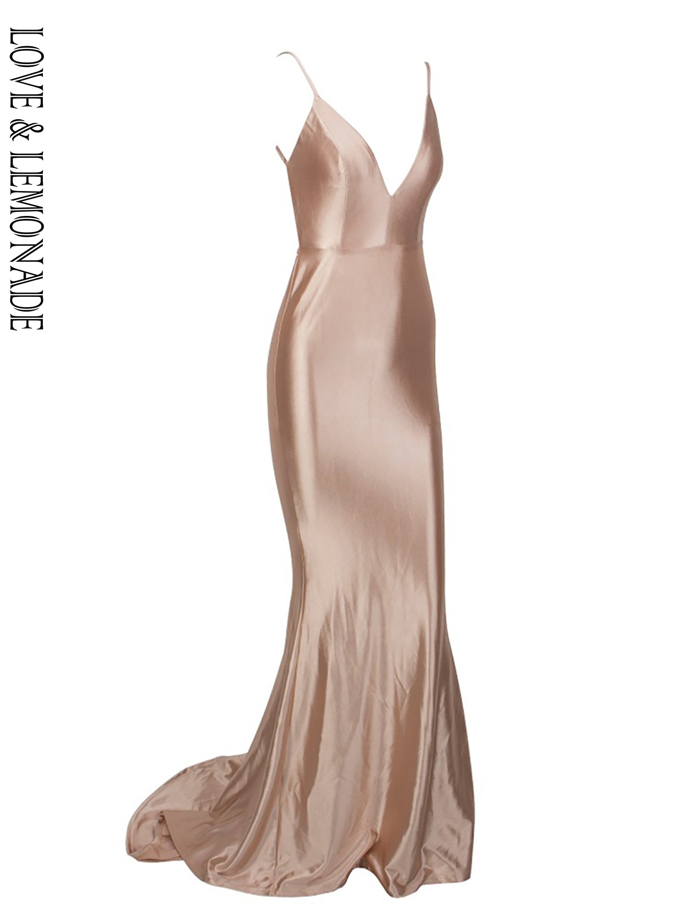 LOVE&amp;LEMONADE  Nude Deep V-Neck Open Back Slim Flash Material Long Dress  LM81222