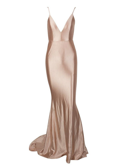 LOVE&amp;LEMONADE  Nude Deep V-Neck Open Back Slim Flash Material Long Dress  LM81222