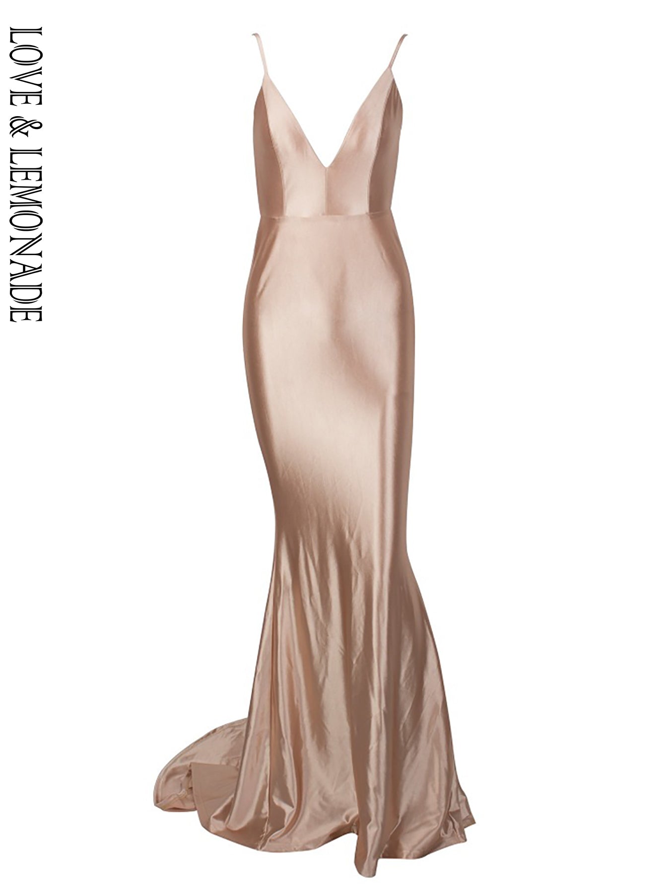 LOVE&amp;LEMONADE  Nude Deep V-Neck Open Back Slim Flash Material Long Dress  LM81222