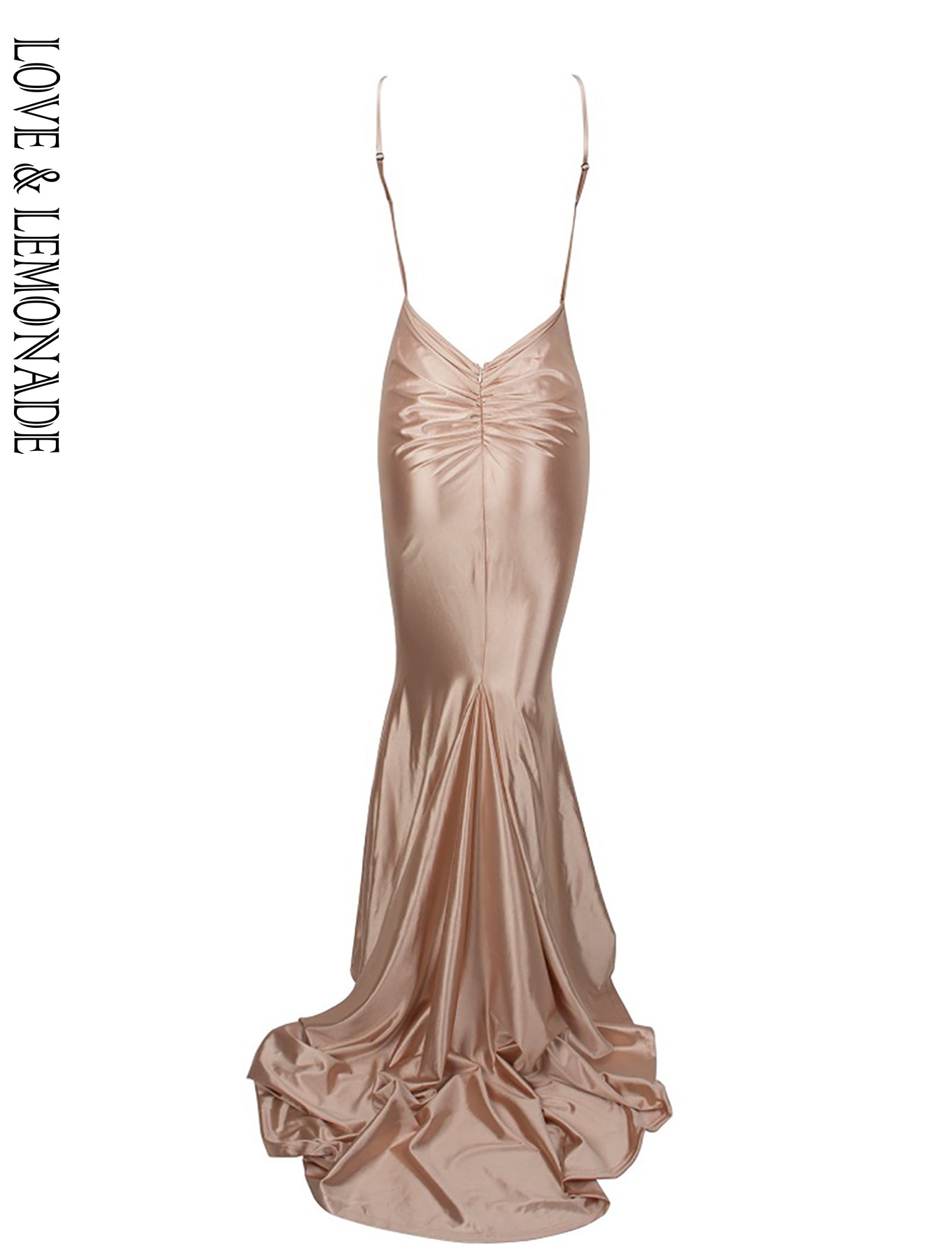 LOVE&amp;LEMONADE  Nude Deep V-Neck Open Back Slim Flash Material Long Dress  LM81222