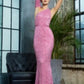 LOVE&amp;LEMONADE Open Back Separate Sleeve Elastic Sequins Long Dress LM81333-1