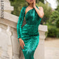 LOVE&amp;LEMONADE Open Back Separate Sleeve Elastic Sequins Long Dress LM81333-1