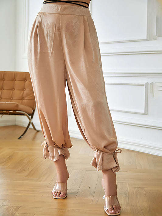 LOVE&amp;LEMONADE PLUS SIZE Nude Mid-Waist Belted Loose Pants LM83470PLUS