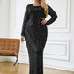 LOVE&amp;LEMONADE PLUS SIZE Sexy Black Round Neck Open Back Bodycon Long Sleeve Sequin Maxi Dress LM83661P