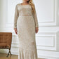LOVE&amp;LEMONADE PLUS SIZE Sexy Black Round Neck Open Back Bodycon Long Sleeve Sequin Maxi Dress LM83661P