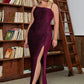 LOVE&amp;LEMONADE PLUS SIZE Sexy Crimson One Shoulder Whit Split Bodycon Party Maxi Dress LM83649-PLUS