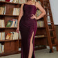 LOVE&amp;LEMONADE PLUS SIZE Sexy Crimson One Shoulder Whit Split Bodycon Party Maxi Dress LM83649-PLUS