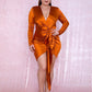 LOVE&amp;LEMONADE PLUS SIZE Sexy Orange V-Neck Shirring Streamer Decoration Bodycon Party Dress LM81639Plus