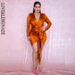 LOVE&amp;LEMONADE PLUS SIZE Sexy Orange V-Neck Shirring Streamer Decoration Bodycon Party Dress LM81639Plus