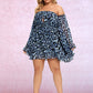 LOVE&amp;LEMONADE PLUS SIZE Sexy Tube Top Blue Leopard Print Chiffon Flared Long Sleeve A-Line Mini Dress LM30035PLUS
