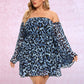 LOVE&amp;LEMONADE PLUS SIZE Sexy Tube Top Blue Leopard Print Chiffon Flared Long Sleeve A-Line Mini Dress LM30035PLUS