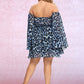 LOVE&amp;LEMONADE PLUS SIZE Sexy Tube Top Blue Leopard Print Chiffon Flared Long Sleeve A-Line Mini Dress LM30035PLUS
