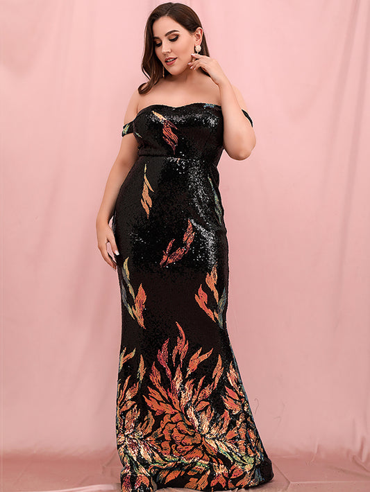 LOVE&amp;LEMONADE PLUS SIZE Sexy Tube Top Bodycon Black Print Sequins Fishtail Wedding Maxi Dress LM81343-3PLUS