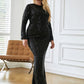 LOVE&amp;LEMONADE PLUS SIZERound Neck Black Elastic Sequin Bodycon Long Sleeve Autumn And Winter Maxi Dress LM81238-2PLUS