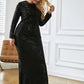 LOVE&amp;LEMONADE PLUS SIZERound Neck Black Elastic Sequin Bodycon Long Sleeve Autumn And Winter Maxi Dress LM81238-2PLUS