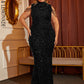 LOVE&amp;LEMONADE Plus Size Sexy Black Stand Collar Sequin Corset Sleeveless Party Dress LM84431PLUS