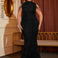 LOVE&amp;LEMONADE Plus Size Sexy Black Stand Collar Sequin Corset Sleeveless Party Dress LM84431PLUS