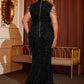 LOVE&amp;LEMONADE Plus Size Sexy Black Stand Collar Sequin Corset Sleeveless Party Dress LM84431PLUS