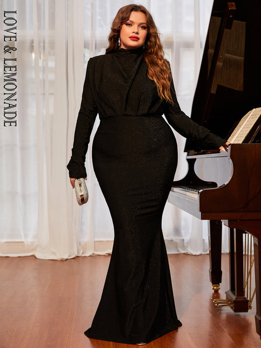 LOVE&amp;LEMONADE Plus Size Sexy Black Turtleneck Long Sleeve Tunic Slim Fit Party Maxi Dress  LM84148PLUS