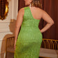 LOVE&amp;LEMONADE Plus Size Sexy Green One-Shoulder Cutout Wrap Chest Sleeveless Sequin Party Mini Dress LM84394PLUS