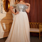LOVE&LEMONADE Plus Size Sexy Silver Square Neck Off Shoulder Sleeveless Robe Sequin Mesh Sheer Party Dress LM84398PLUS