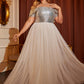 LOVE&LEMONADE Plus Size Sexy Silver Square Neck Off Shoulder Sleeveless Robe Sequin Mesh Sheer Party Dress LM84398PLUS