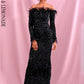 LOVE &amp; LEMONADE Sexy Black Collar Long Sleeve Feather Decoration Elastic Velvet Sequin Bodycon Party Maxi Dress LM82331