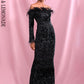 LOVE &amp; LEMONADE Sexy Black Collar Long Sleeve Feather Decoration Elastic Velvet Sequin Bodycon Party Maxi Dress LM82331