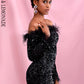 LOVE &amp; LEMONADE Sexy Black Collar Long Sleeve Feather Decoration Elastic Velvet Sequin Bodycon Party Maxi Dress LM82331