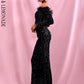 LOVE &amp; LEMONADE Sexy Black Collar Long Sleeve Feather Decoration Elastic Velvet Sequin Bodycon Party Maxi Dress LM82331