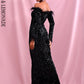 LOVE &amp; LEMONADE Sexy Black Collar Long Sleeve Feather Decoration Elastic Velvet Sequin Bodycon Party Maxi Dress LM82331